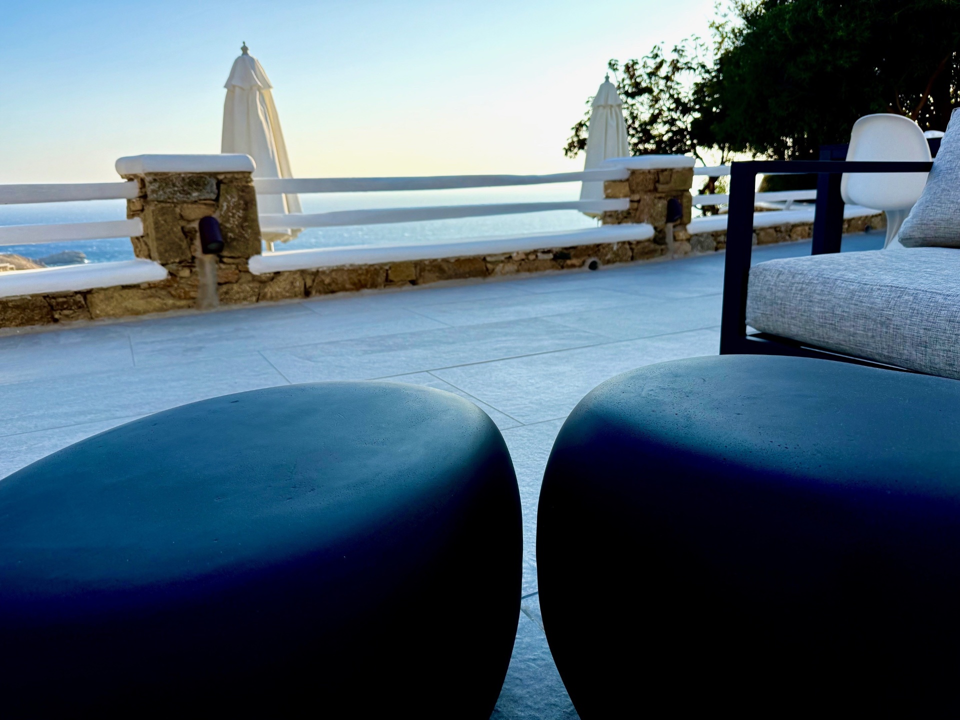 Villa AGNES main terrace with sea view at golden hour