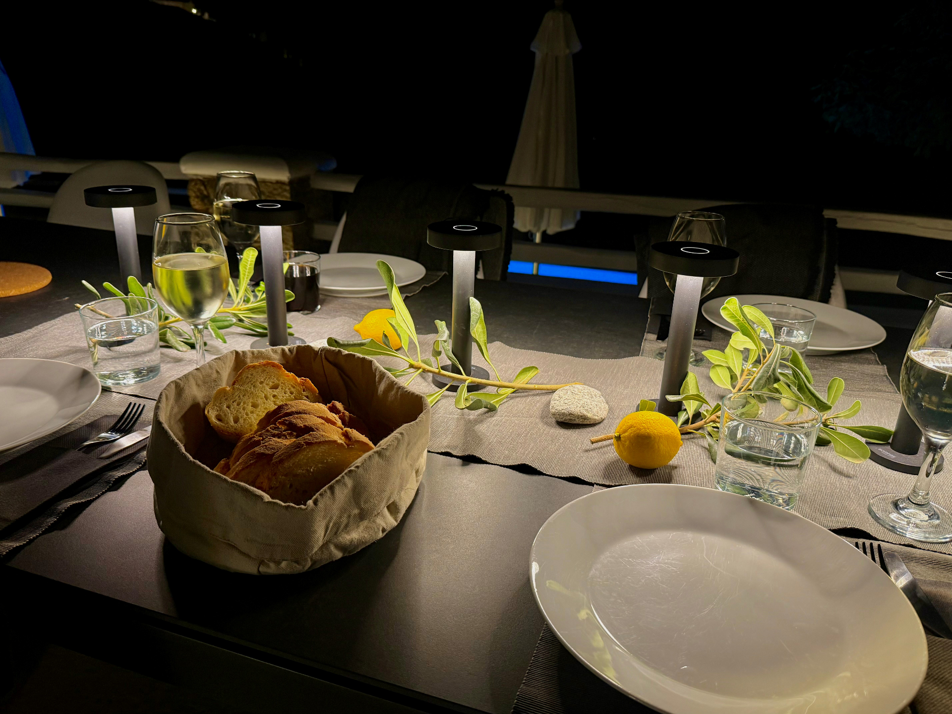 Villa AGNES dinner table with olive branches